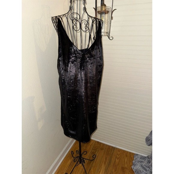 J‎ Brand Brielle L Velvet Mini Slip Dress Black Sleeveless V-Neck shimmer slinky - Picture 1 of 10